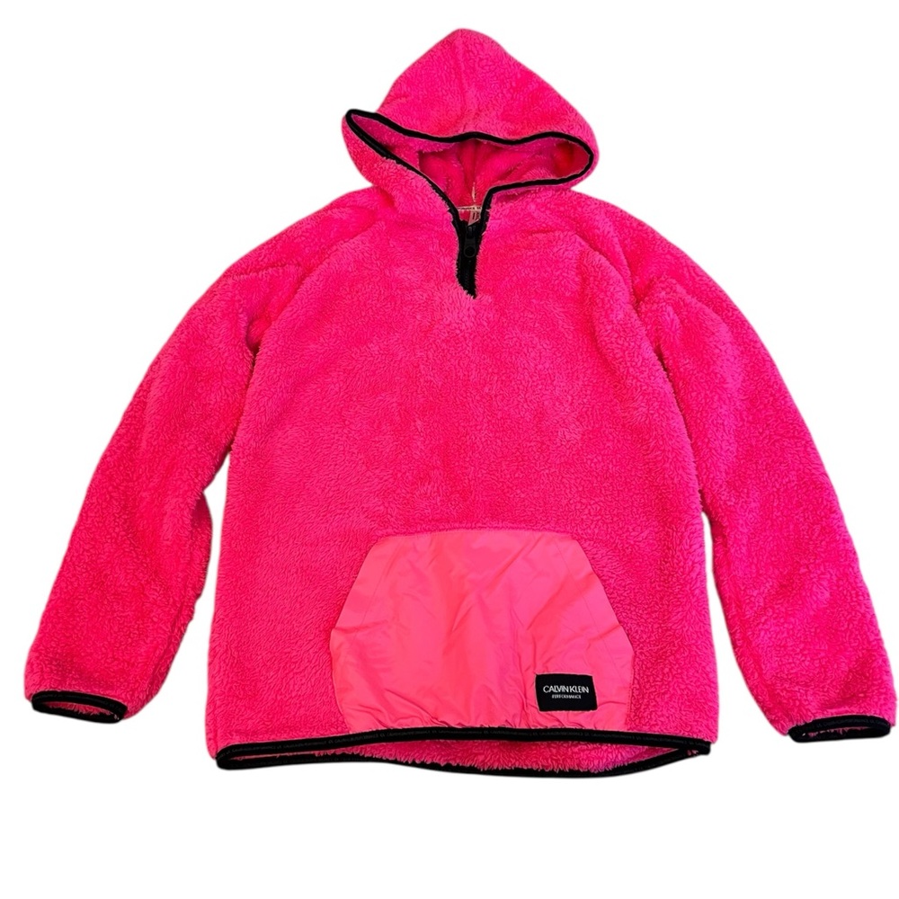 Calvin Klein Pink Fleece Hoodie with Quarter-Zip, Size L (14/16)